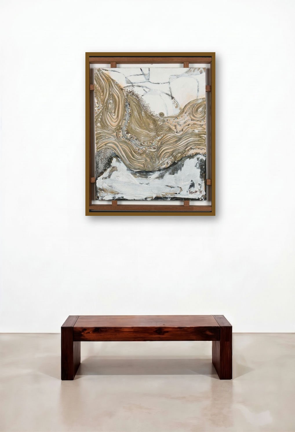 Swept Away (Veina 18) by artist Veena Advani displayed in a Japandi Foyer
