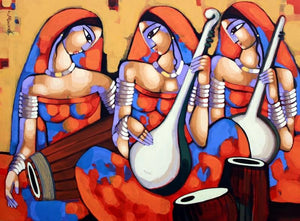 Figurative acrylic painting titled 'Symphony 3', 36x48 inches, by artist Sekhar Roy on Canvas