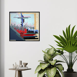 In-situ view of Veena Chitrakar's 'Symphony In Blue Red (Symphony in Blue and Red)' painting in a room