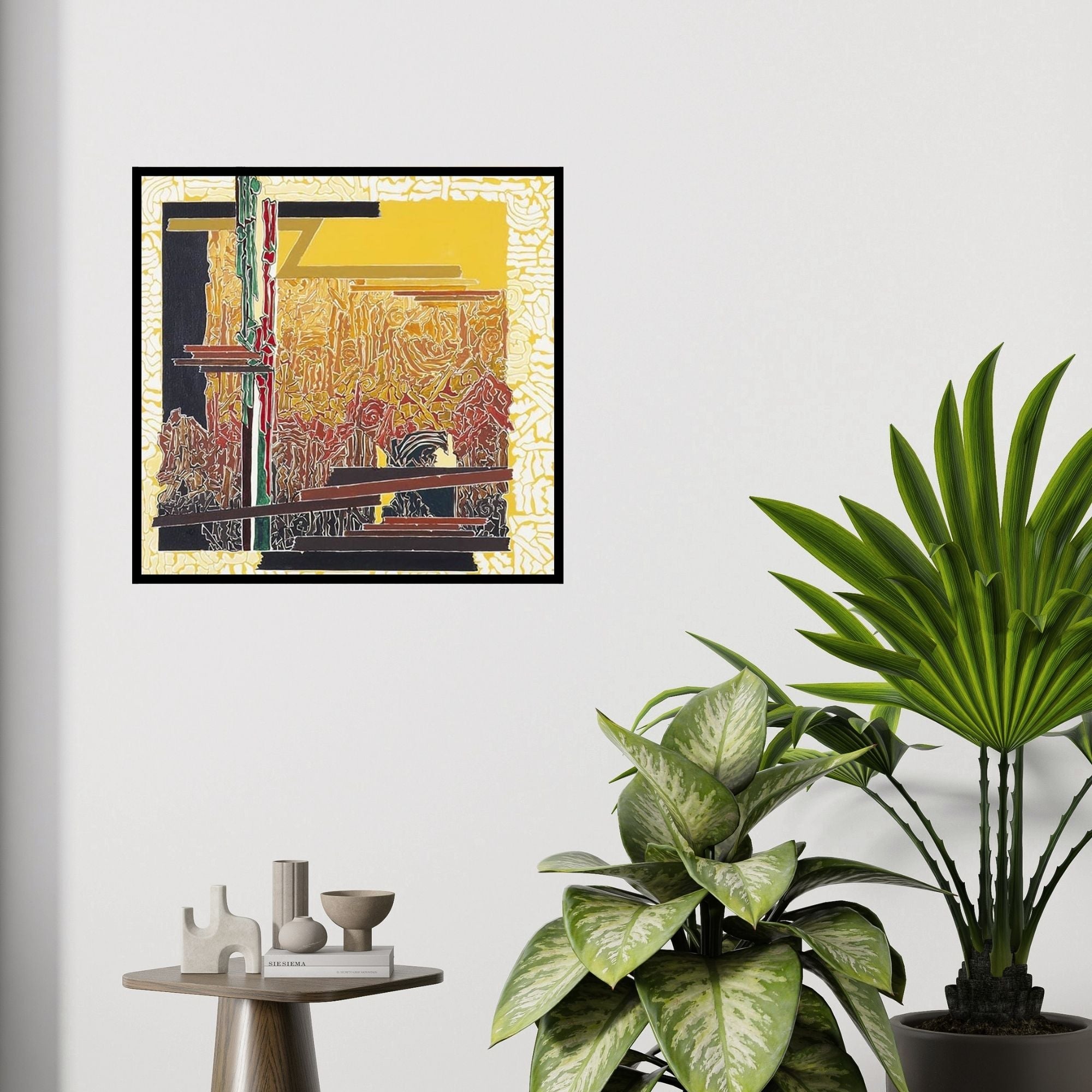 In-situ view of Veena Chitrakar's 'Symphony In Brown' painting in a room