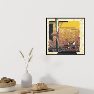 Preview of 'Symphony In Brown' Painting by Veena Chitrakar shown on a wall in a furnished room.