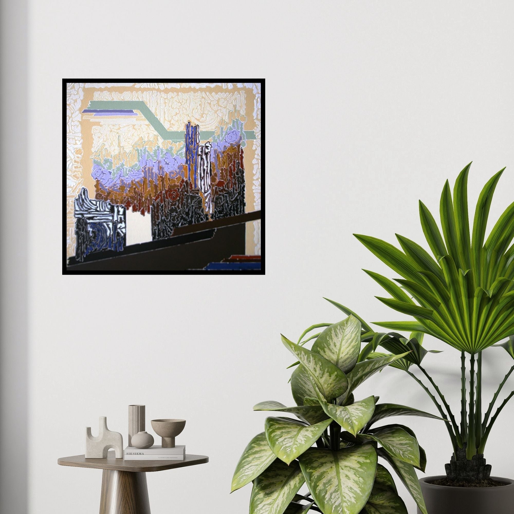 In-situ view of Veena Chitrakar's 'Symphony In Purple' painting in a room