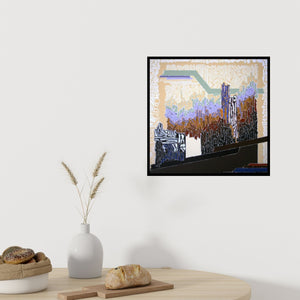 Preview of 'Symphony In Purple' Painting by Veena Chitrakar shown on a wall in a furnished room.