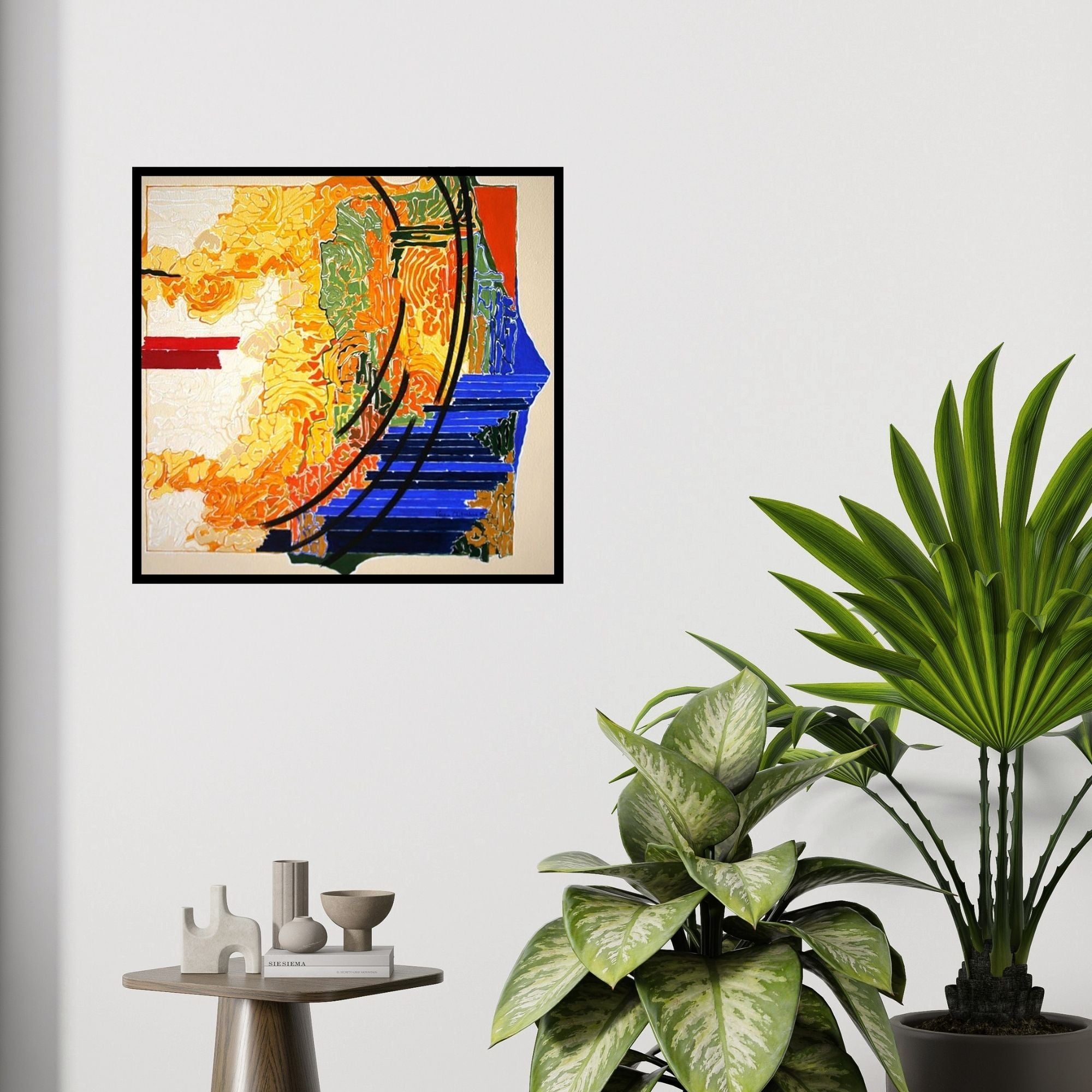 In-situ view of Veena Chitrakar's 'Symphony In Yellow 1' painting in a room