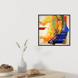 Preview of 'Symphony In Yellow 1' Painting by Veena Chitrakar shown on a wall in a furnished room.