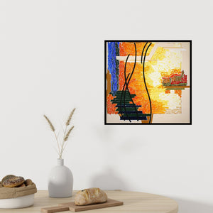 Preview of 'Symphony In Yellow 3' Painting by Veena Chitrakar shown on a wall in a furnished room.