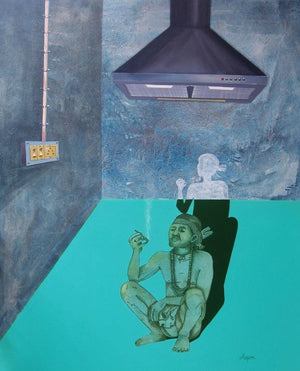 Figurative acrylic painting titled 'Syncretize 7', 60x48 inches, by artist Abhipsa Pradhan on canvas