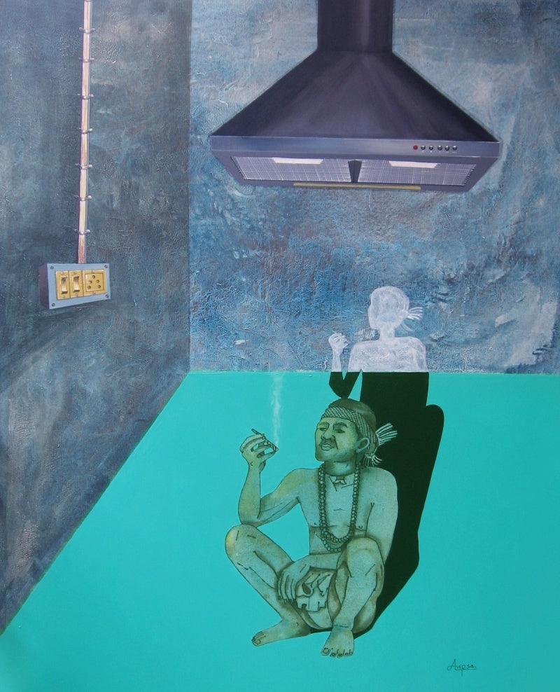 Figurative acrylic painting titled 'Syncretize 7', 60x48 inches, by artist Abhipsa Pradhan on canvas