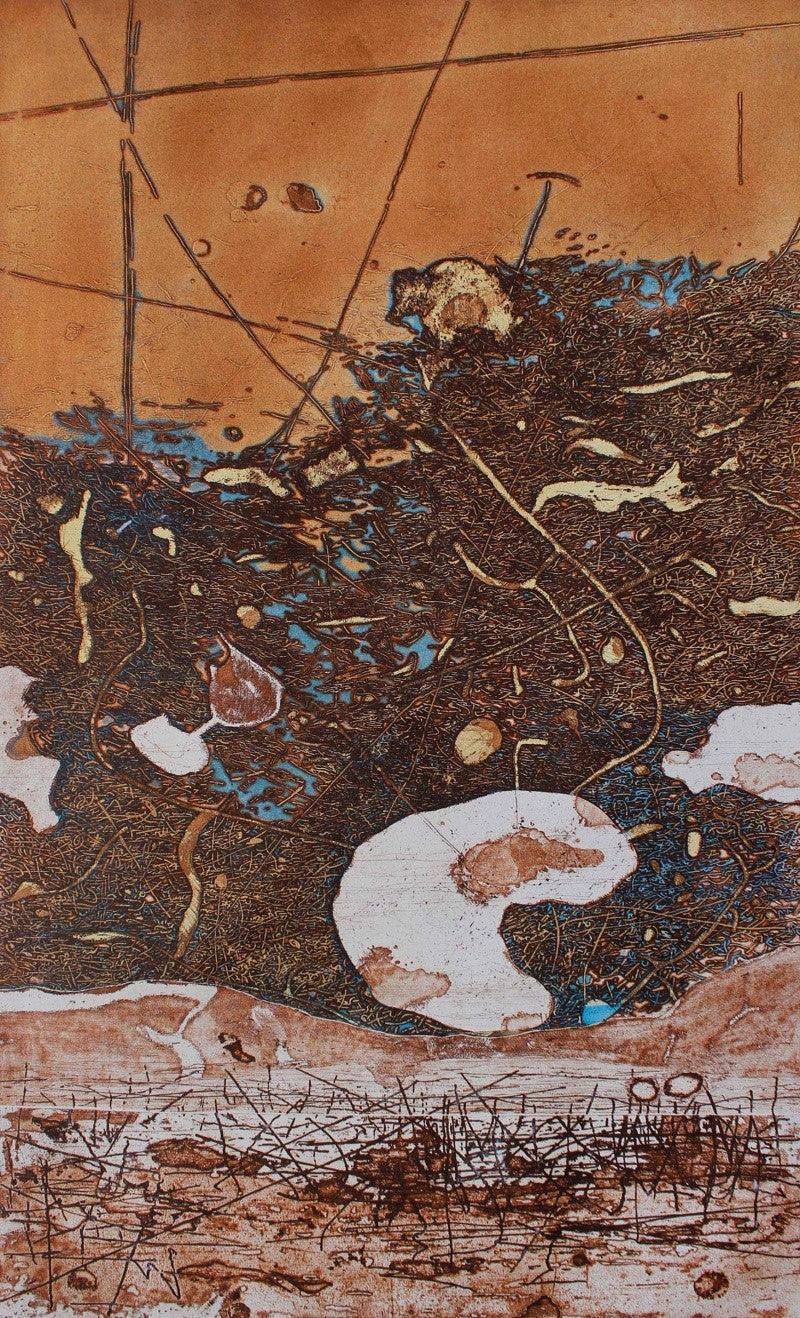 Abstract acrylic painting titled 'T’S A KIND OF PENETRATION', 36x19 inches, by artist Murali Chinnasami on Wood