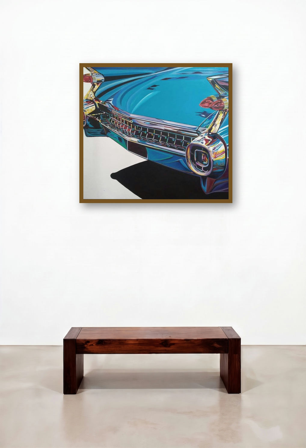 Tail Of A Blue Car (Tail Lights of Time**) by artist Murali Thrigulla displayed in a Industrial Dining Room