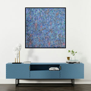 'Take Me Through (Digital Dawn)' painting by Ketki Fadnis shown on a wall in a furnished room.