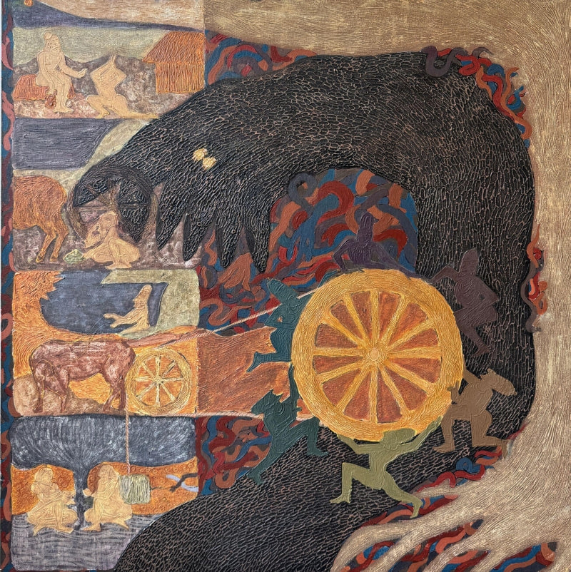 'Takshaka' contemporary mixed-media painting by artist Shyam Koli, 36x36 inch, on canvas