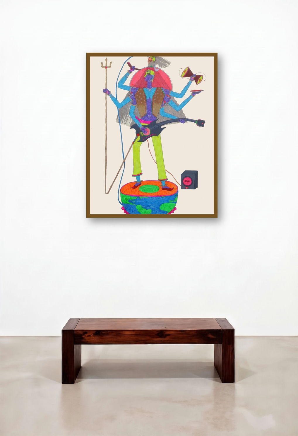 Tandav On 2 (The Cosmic Rocker) by artist Priti Singh displayed in a Boutique Hotel Style Dining Room