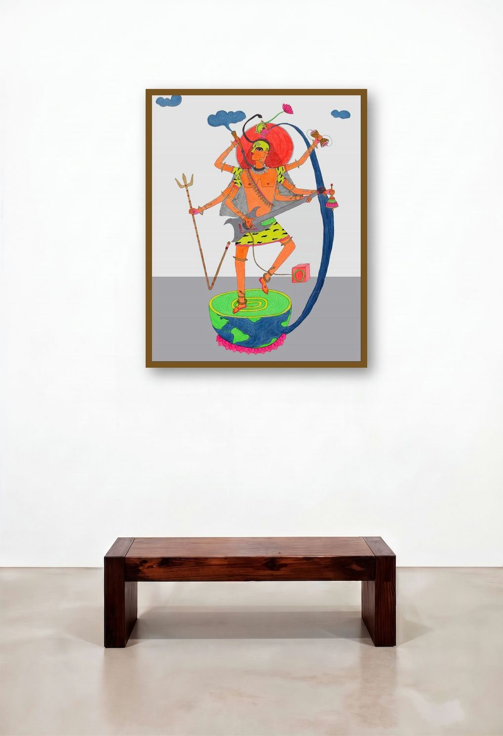 Tandav On (The Cosmic Rocker) by artist Priti Singh displayed in a Contemporary Luxury Living Room