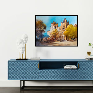 Preview of 'Tanga (A Glimpse of History)' Painting by Nanasaheb Yeole shown on a wall in a furnished room.