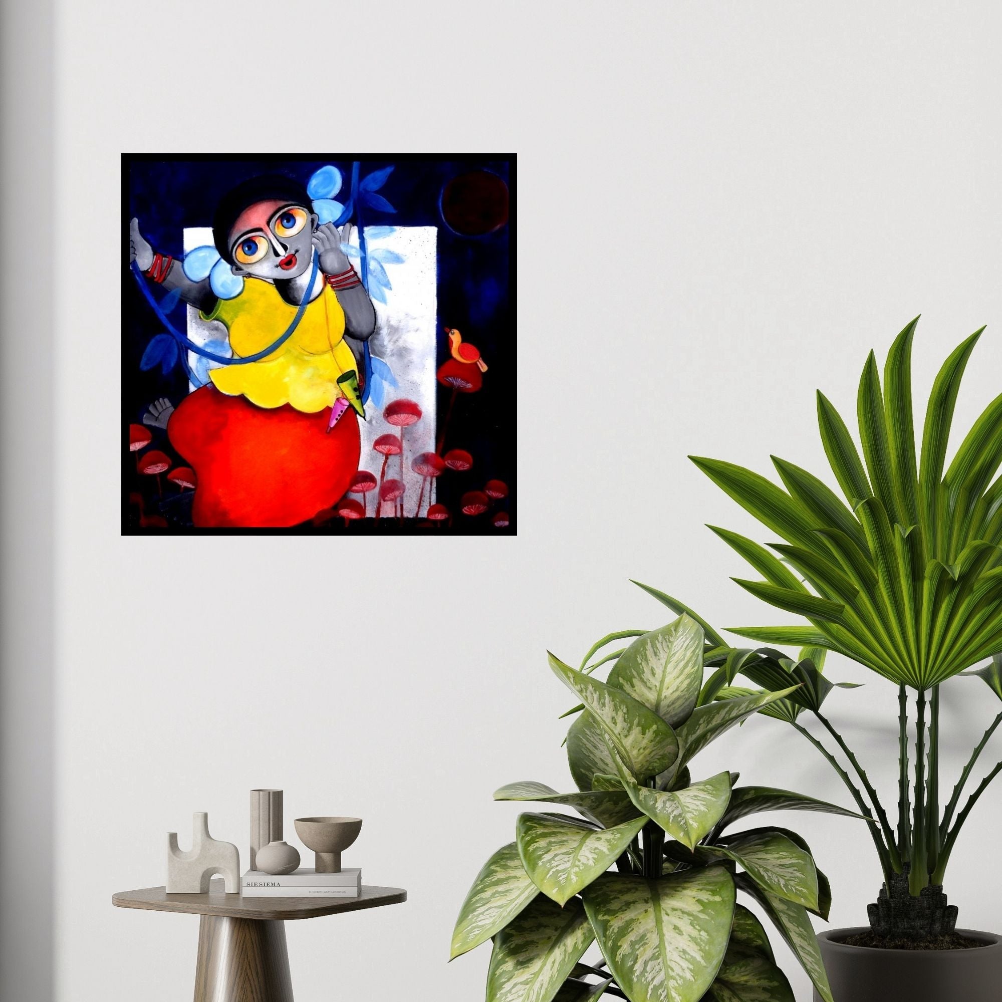 In-situ view of Sharmi Dey's 'Tangled' painting in a room