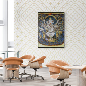 Preview of 'Tantra Ganesha (Dancing Ganesha)' Painting by Manas Jena shown on a wall in a furnished room.