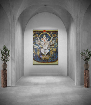 In-situ view of Manas Jena's 'Tantra Ganesha (Dancing Ganesha)' painting in a room