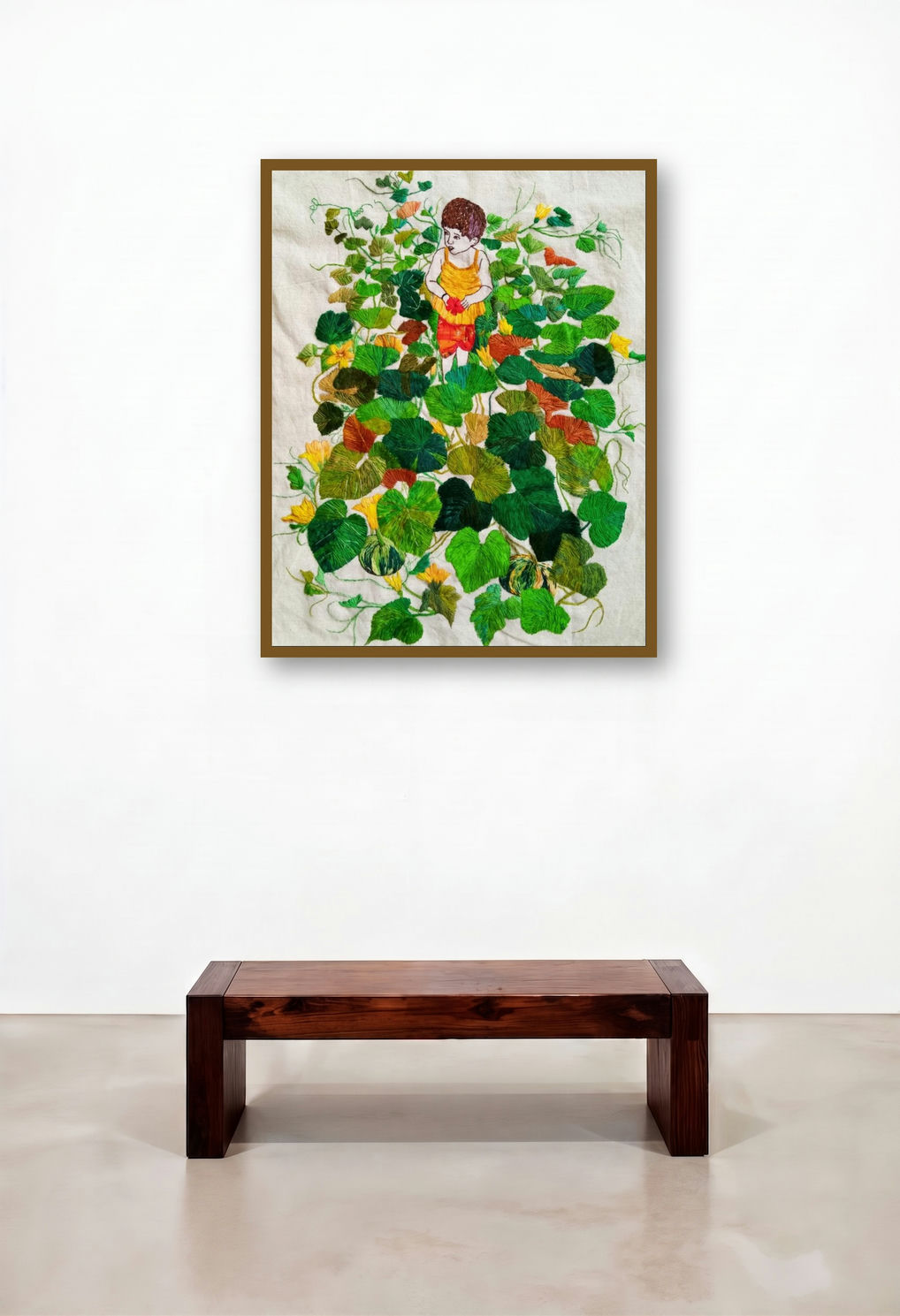 Tanwi Greenland (Boy in the Pumpkin Patch) by artist Shatabdi Roy displayed in a Eclectic Dining Room