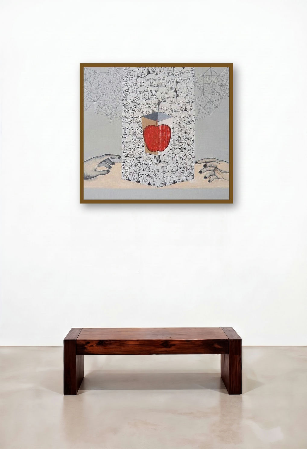 Target 1 (Temptation and Choice) by artist Bibhas Baidya displayed in a Mid-Century Modern Library
