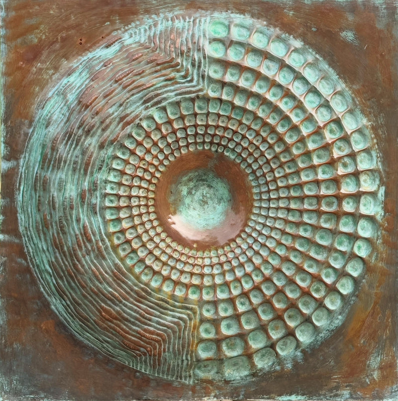 'Tattvamasi 10' contemporary Copper Sheet, Patina mixed_media by artist Abhijit Salunkhe, 36x36 inch, on copper sheet, patina