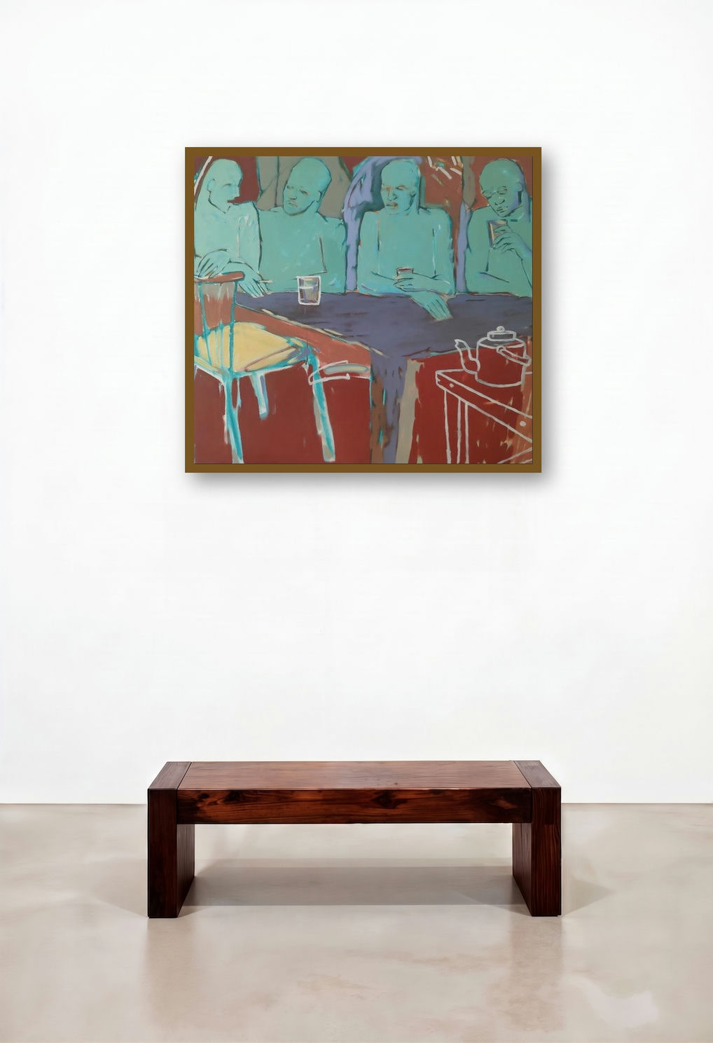 Tea Break (Conversation and Companionship) by artist Sameer Dixit displayed in a Contemporary Luxury Home Office