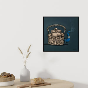 Preview of 'Tea Pot' Painting by Manjunath Wali shown on a wall in a furnished room.