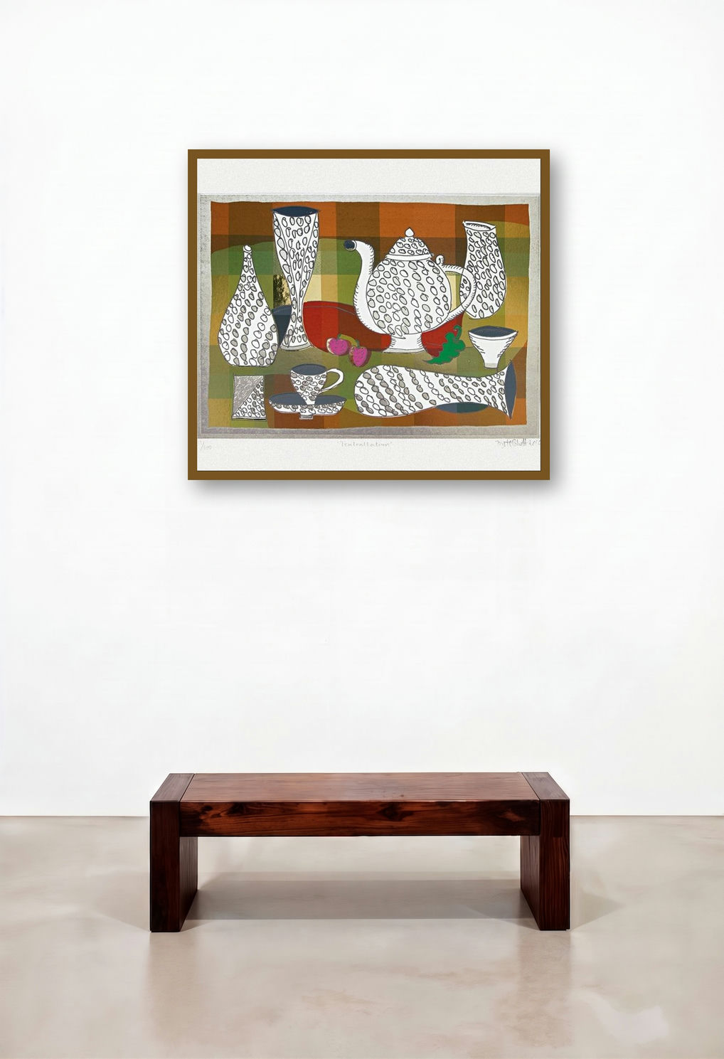 Teateallation (Textured Still Life) by artist Jyoti Bhatt displayed in a Designer Hotel Lobby