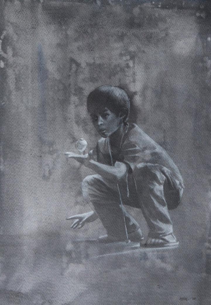 Figurative mixed media painting titled 'Technique', 20x16 inches, by artist Manish Solanki on Paper