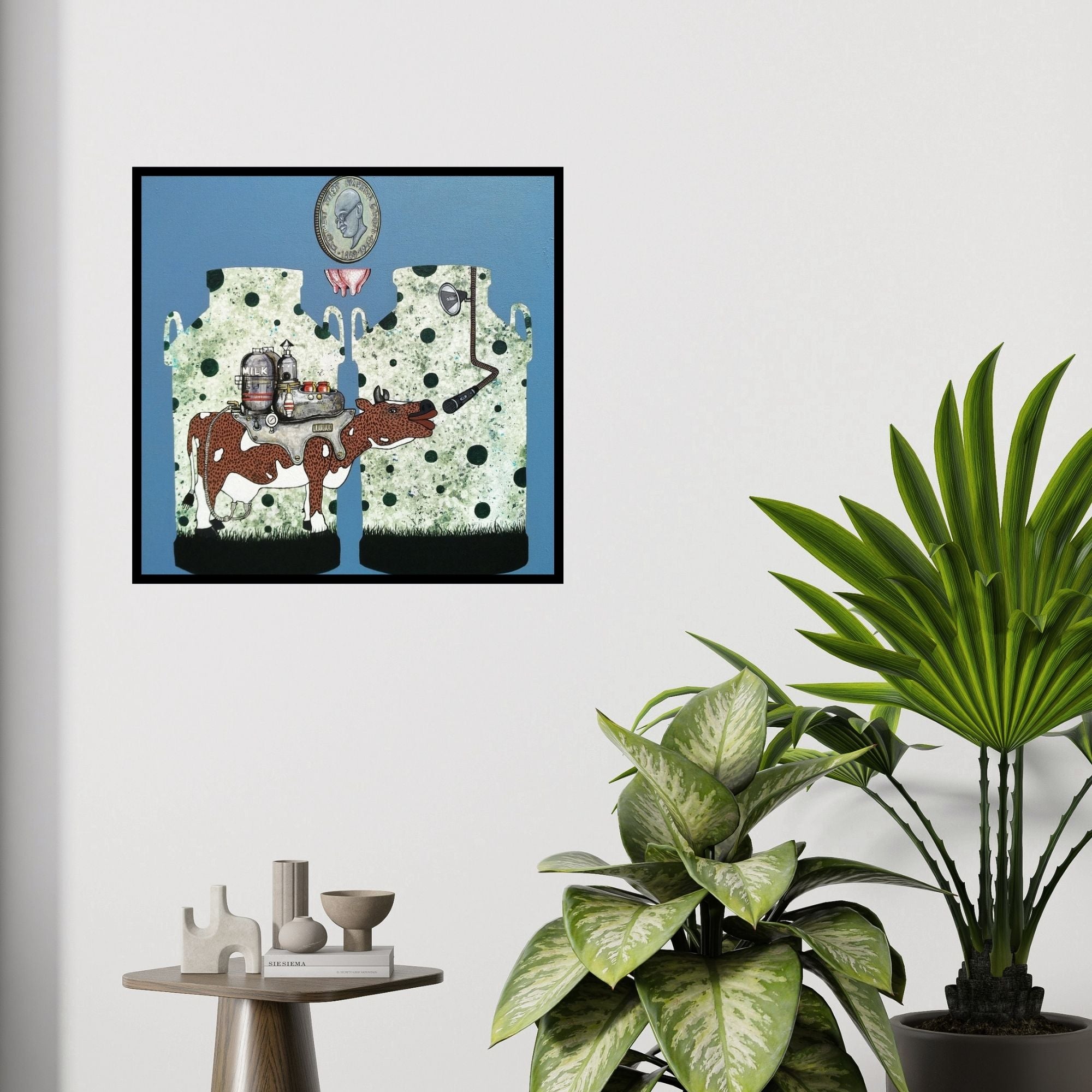 In-situ view of Naresh Bollu's 'Technology (Dairy Innovation)' painting in a room