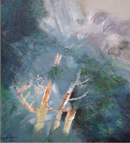 Nature acrylic painting titled 'Tempest', 24x24 inches, by artist Joychandra Sharma on Canvas