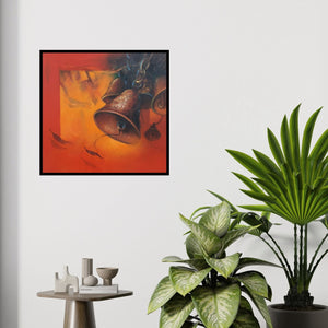 In-situ view of Swastik Jawalekar's 'Temple Bells (Echoes of Devotion)' painting in a room