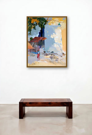 Temple Iv (Village Harmony) by artist Sikandar Mulla displayed in a Designer Living Room