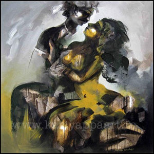Temple Sculpture by Kariyappa Hanchinamani, Original Acrylic Figurative Painting on Canvas, Large Square Wall Art