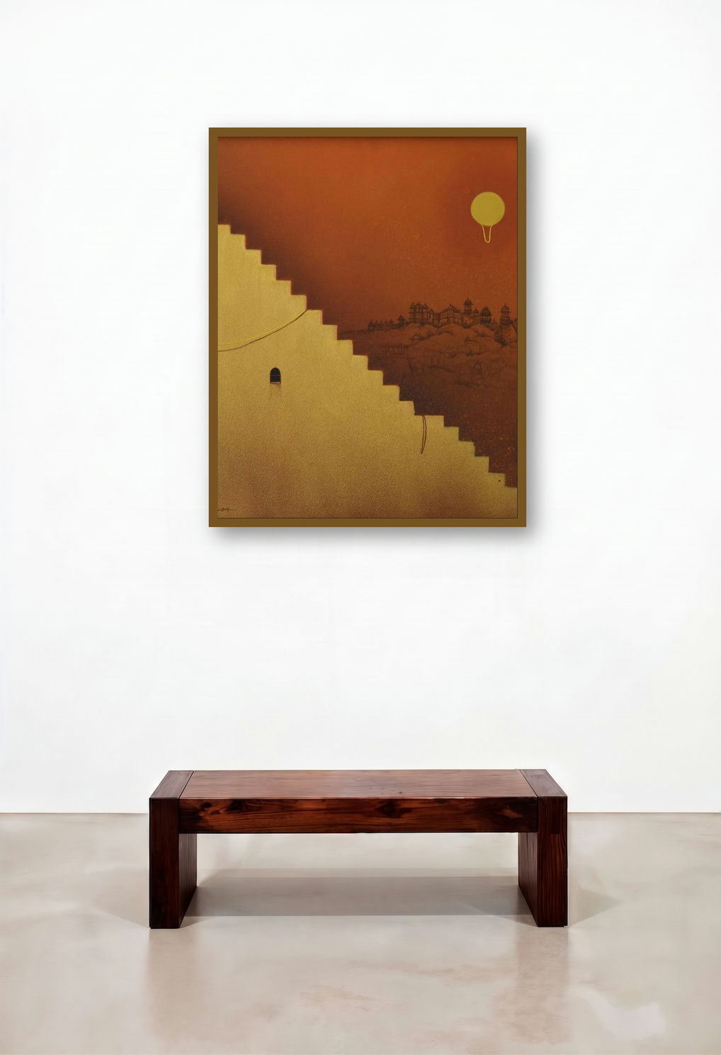 Teri Panah Mai Ye Shahar (Reaching New Heights) by artist Nirmal Yadav displayed in a Elegant Hallway