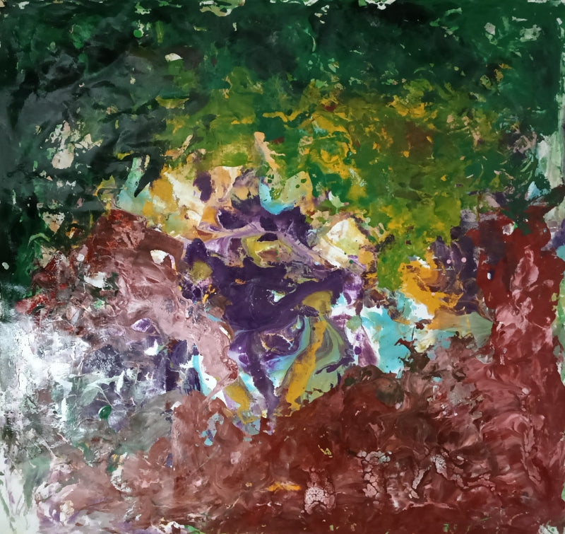 'Terra Verde' abstract enamel painting by artist Ravi Vishwakarma, 48x48 inch, on canvas