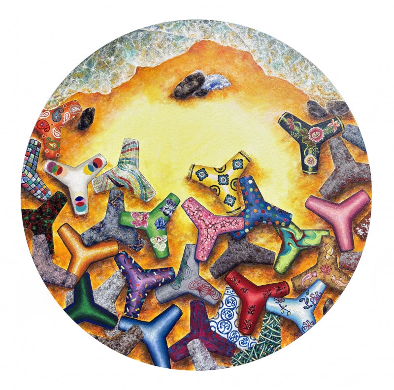 Tetrapods Porcelain A Mumbai' contemporary mixed-media painting by artist Saurab Bhardwaj, 30x30 inch, on canvas