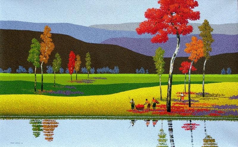 Landscape acrylic painting titled 'Textured Landscape', 30x48 inches, by artist Satish Mane on Canvas