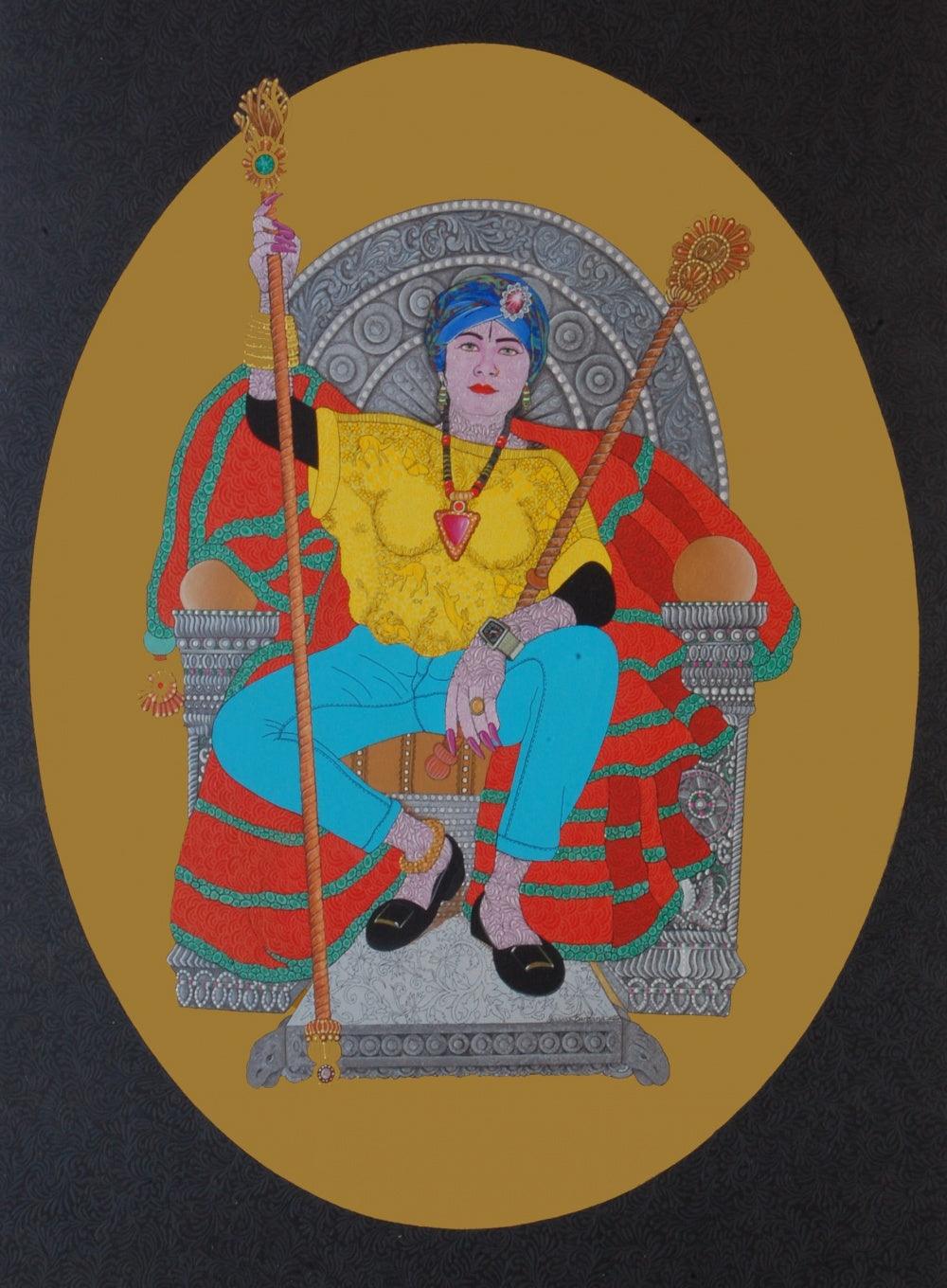 Fantasy acrylic painting titled 'Thakur', 48x36 inches, by artist Bandana Kumari on Canvas
