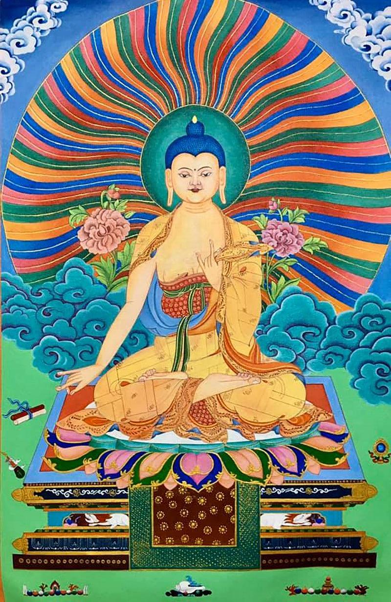 Religious acrylic painting titled 'Thangkabuddha', 36x24 inches, by artist Aditi Agarwal on Canvas