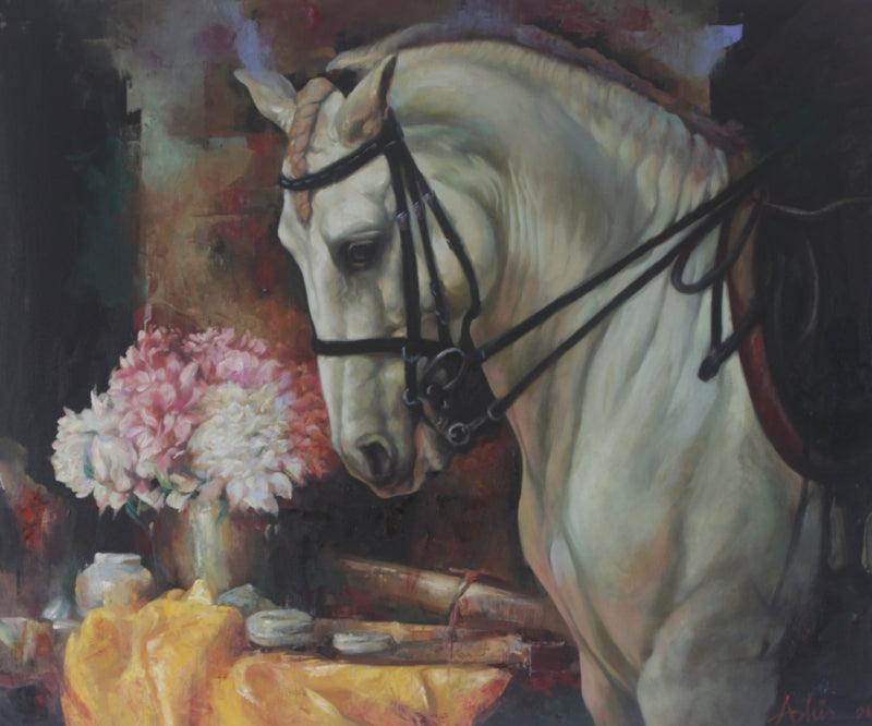 Animals oil painting titled 'The Aesthetic Of Energy 1', 30x36 inches, by artist Ashis Mondal on Canvas