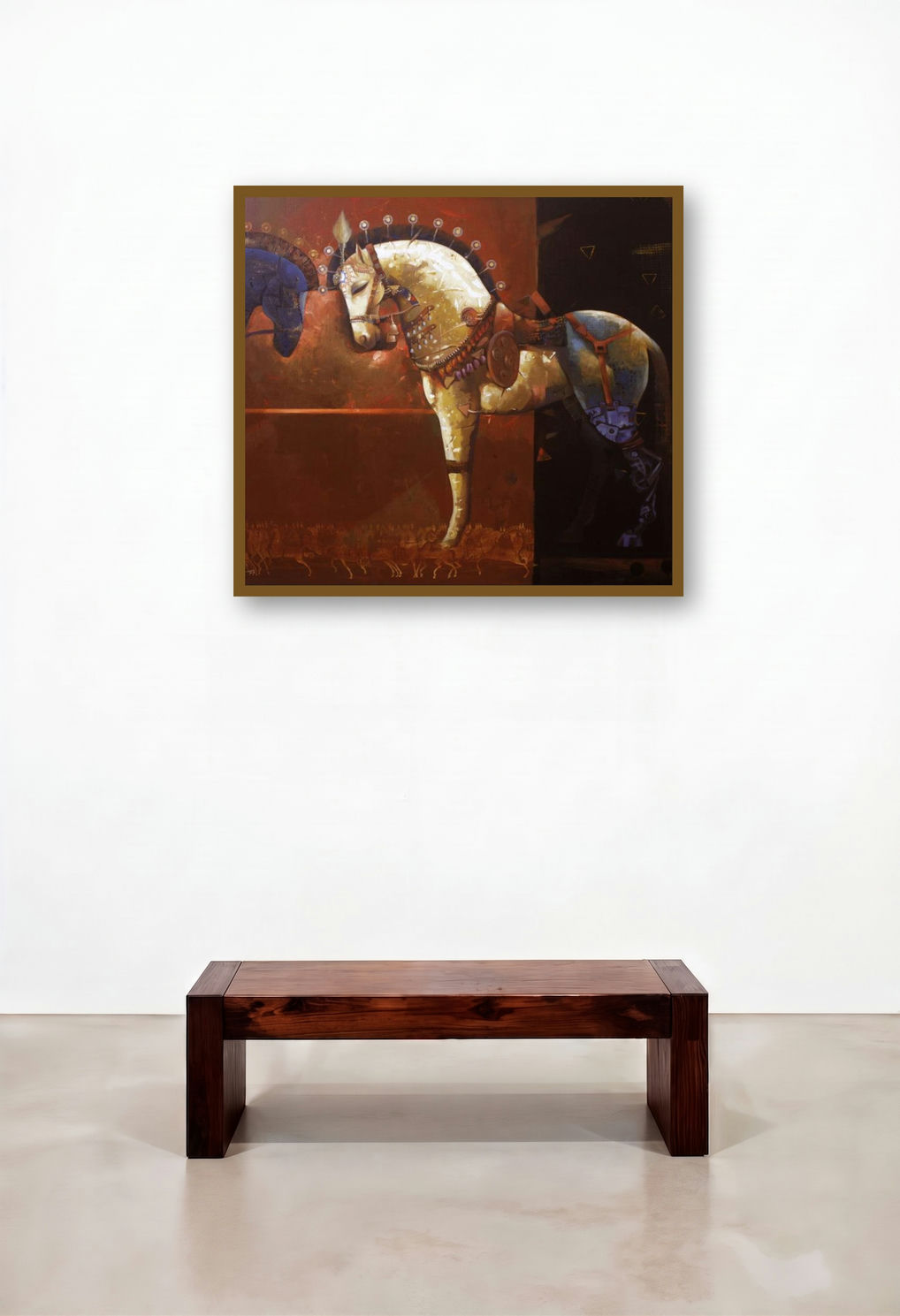 The Aesthetic Of Energy 28 (Mystical Steed) by artist Ashis Mondal displayed in a Traditional Executive Office