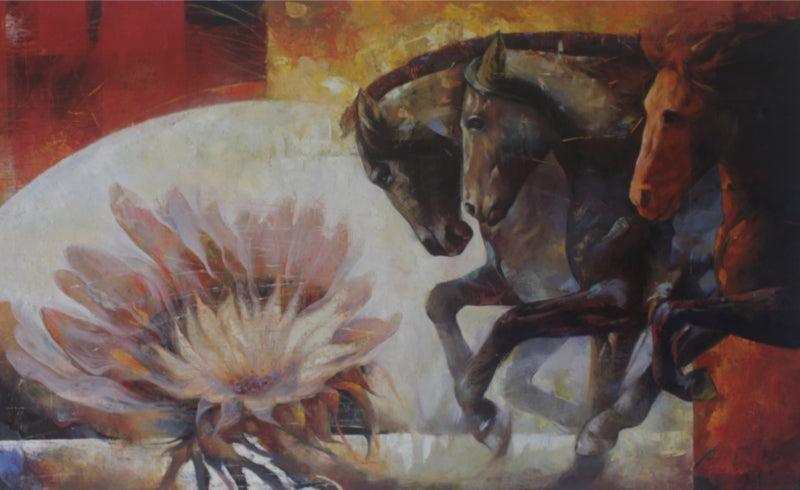 Animals oil painting titled 'The Aesthetic Of Energy 7', 30x48 inches, by artist Ashis Mondal on Canvas