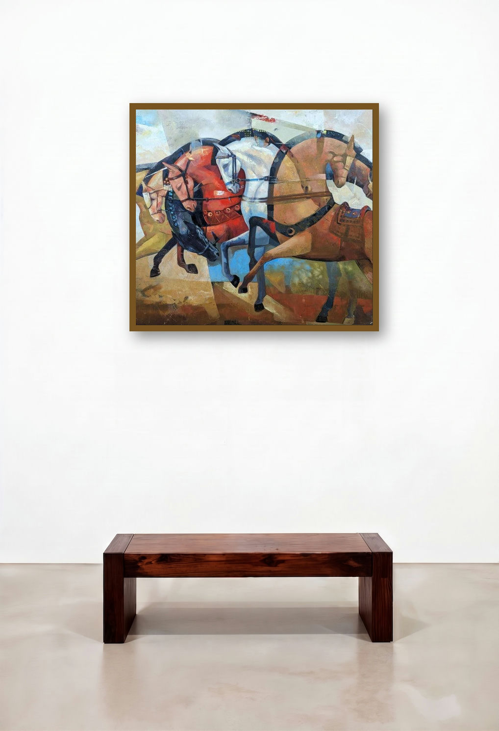 The Aesthetics Of Energy Bcvi (Four Horses) by artist Ashis Mondal displayed in a Art Deco Foyer