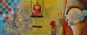 The Bell Of Devotion (Call to Prayer) by Anupam Pal, Original Canvas Contemporary Painting on Canvas, Medium Horizontal Wall Art