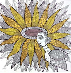 Nature mixed media painting titled 'The Blooming Flower', 24x24 inches, by artist Subhendu Ghosh on Canvas