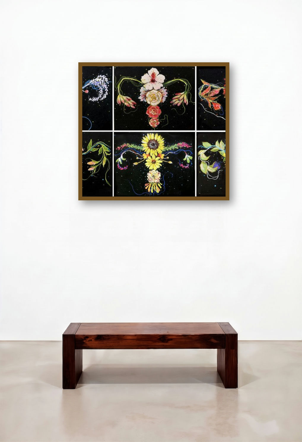 The Blooming Womb (Blooming Within) by artist Prachi Sahasrabudhe displayed in a Eclectic Living Room