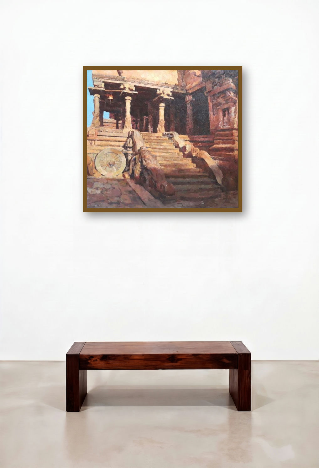 The Chola Chariot (Sacred Passage) by artist Ajay Sangve displayed in a Minimalist Home Office