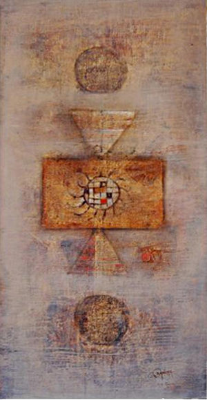 The Divine Abstract by Ramesh Thorat, Original Oil Abstract Painting on Canvas, Medium Vertical Wall Art