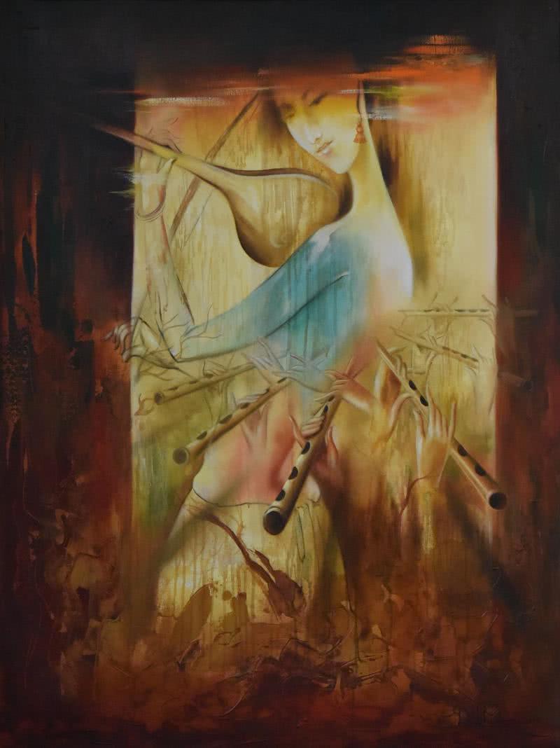 Religious oil painting titled 'The Divine Love', 36x48 inches, by artist Durshit Bhaskar on Canvas